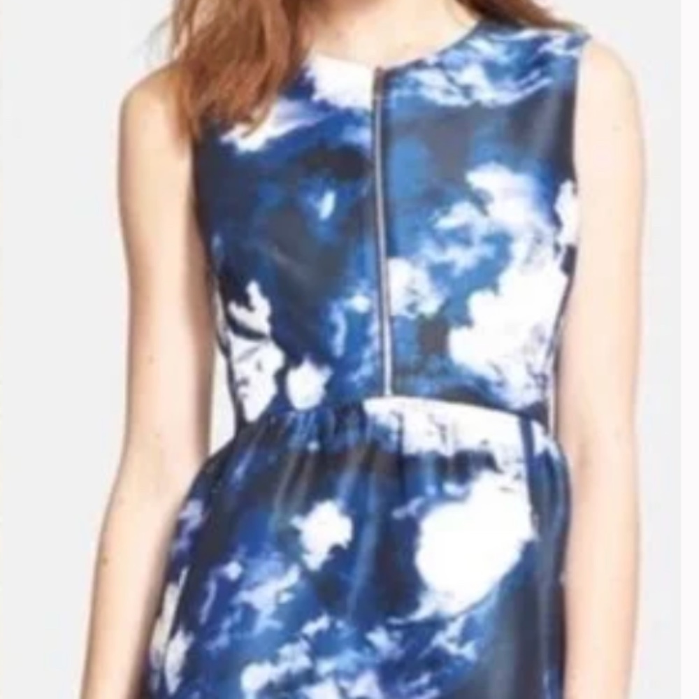 Kate Spade Joss Blue White Cloud Front Zip Dress Size 10